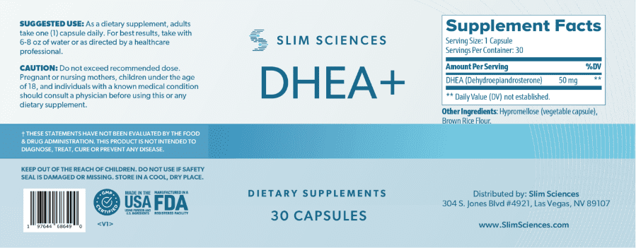 DHEA+ Bottle label table of contents