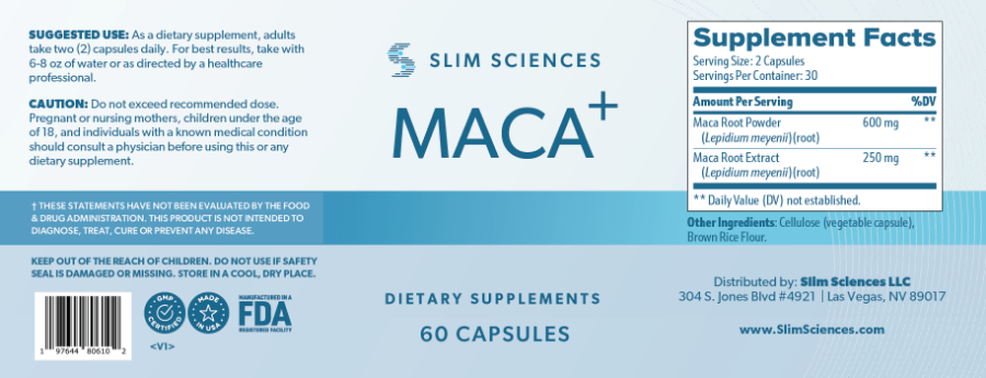 Maca Bottle label table of contents