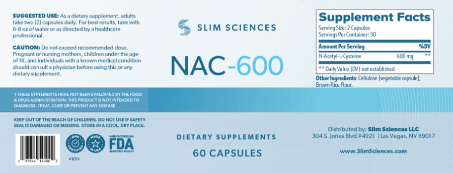 NAC-600 Table of ingredients