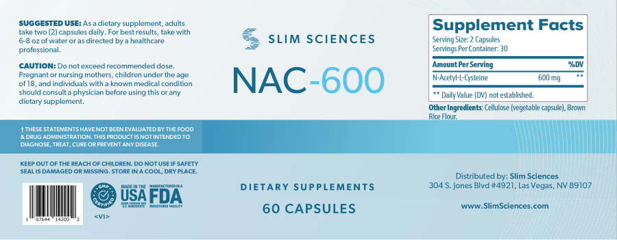 NAC 600 Bottle label table of contents